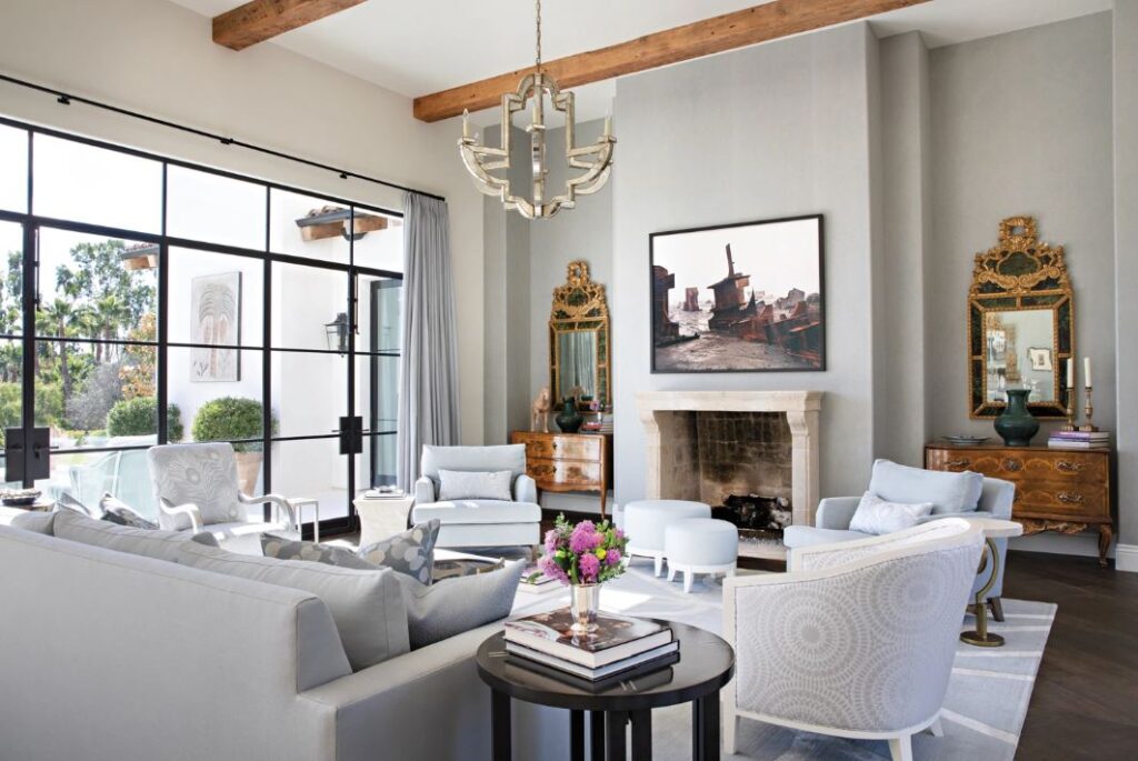 A luxurious family room designed with elegant finishes, plush furnishings, and a harmonious layout that creates a refined yet cozy atmosphere for relaxation.
